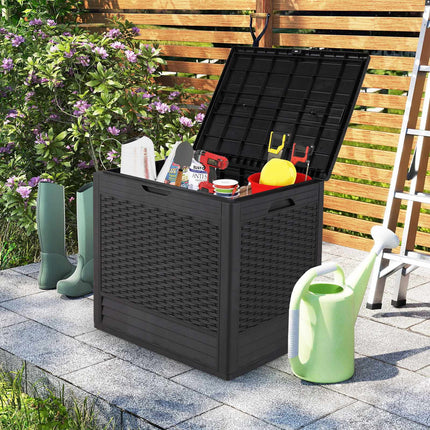 96L Outdoor Storage Box, Lockable Lid, Rattan Pattern