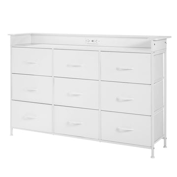 9 Drawer Tall Fabric Dresser with LED Lights, Outlet, White