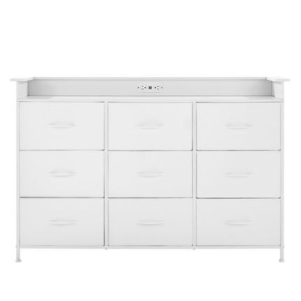 9 Drawer Tall Fabric Dresser with LED Lights, Outlet, White