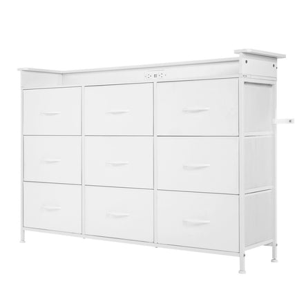 9 Drawer Tall Fabric Dresser with LED Lights, Outlet, White