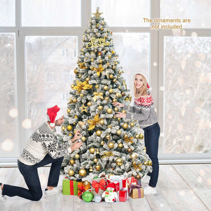 9 Ft Artificial Christmas Tree, Snow-Flocked, Hinged Metal Stand