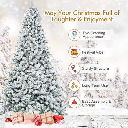 9 Ft Artificial Christmas Tree, Snow-Flocked, Hinged Metal Stand