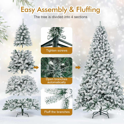 9 Ft Artificial Christmas Tree, Snow-Flocked, Hinged Metal Stand