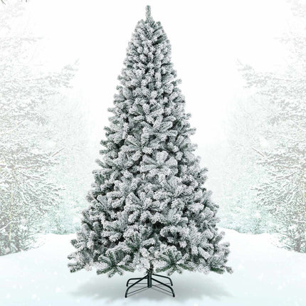 9 Ft Artificial Christmas Tree, Snow-Flocked, Hinged Metal Stand