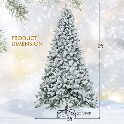 9 Ft Artificial Christmas Tree, Snow-Flocked, Hinged Metal Stand