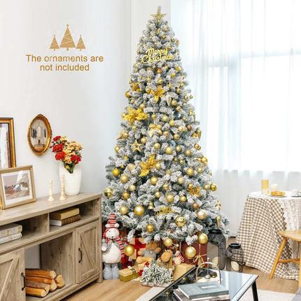 9 Ft Artificial Christmas Tree, Snow-Flocked, Hinged Metal Stand