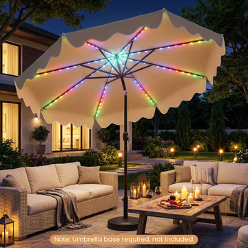 9 Ft Solar Patio Umbrella with LED Lights, Beige
