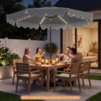 9 Ft Solar Patio Umbrella with LED Lights, Gray
