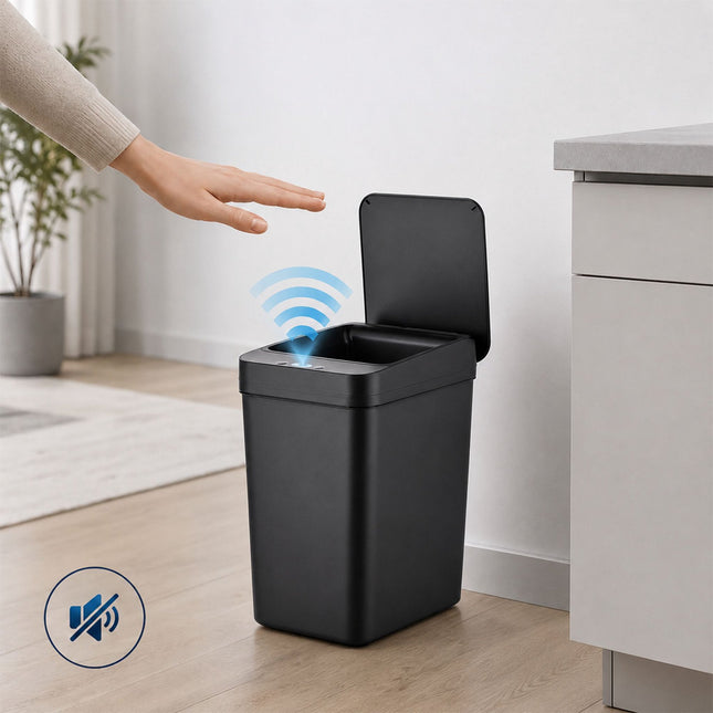 9L Black Plastic Sensor Bin for Kitchen