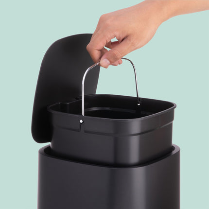 9L Square Pedal Bin, Plastic, Soft-Close Lid