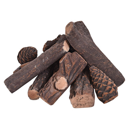 9-Piece Ceramic Fireplace Logs for Gas & Electric Fires