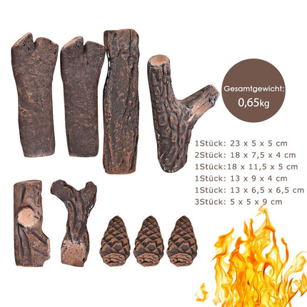 9-Piece Ceramic Fireplace Logs for Gas & Electric Fires