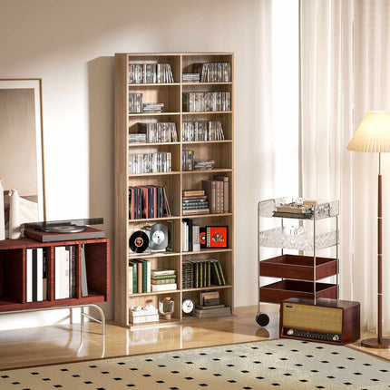 9-Tier DVD Shelf, 18 Compartments, Adjustable Shelves