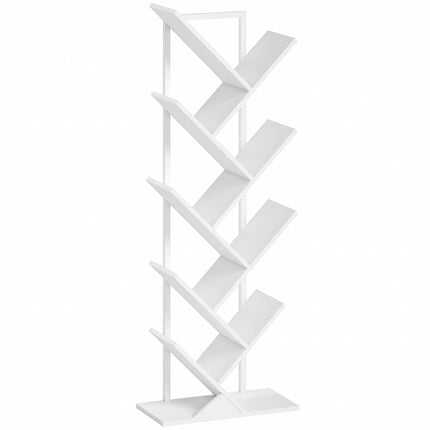 9-Tier Tree Bookshelf, White Industrial Steel Frame