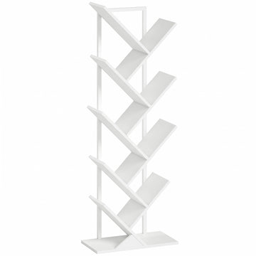 9-Tier Tree Bookshelf, White Industrial Steel Frame