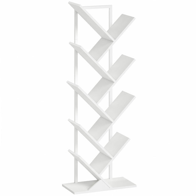 9-Tier Tree Bookshelf, White Industrial Steel Frame