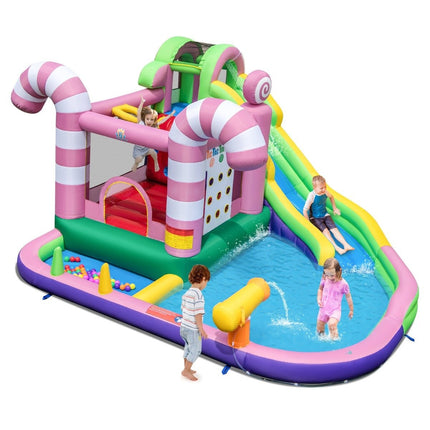 9-in-1 candy-themed water park with slide & water gun & tic-tac-toe game