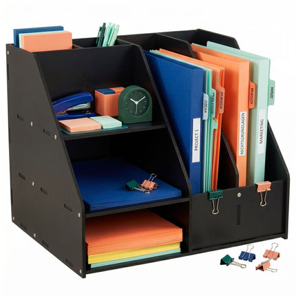 A4 Desk Organizer with Compartments – Black MDF