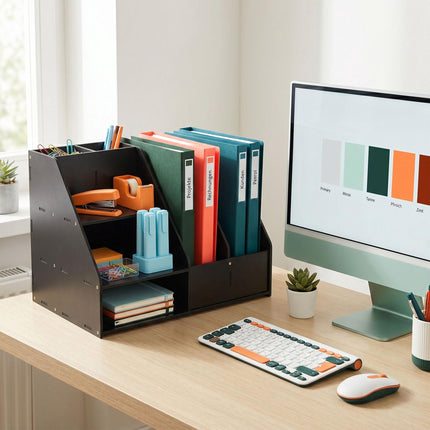 A4 Desk Organizer with Compartments – Black MDF