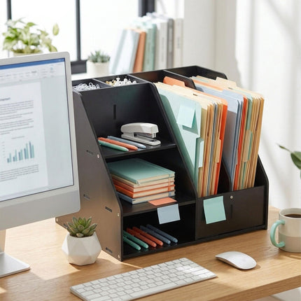 A4 Desk Organizer with Compartments – Black MDF