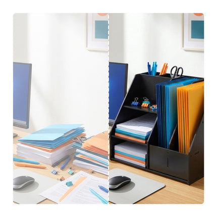 A4 Desk Organizer with Compartments – Black MDF