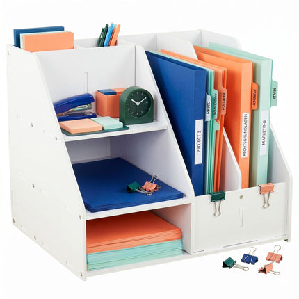 A4 Desk Organizer with Compartments – White MDF