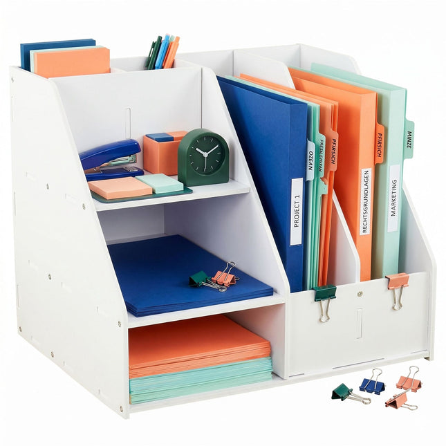 A4 Desk Organizer with Compartments – White MDF