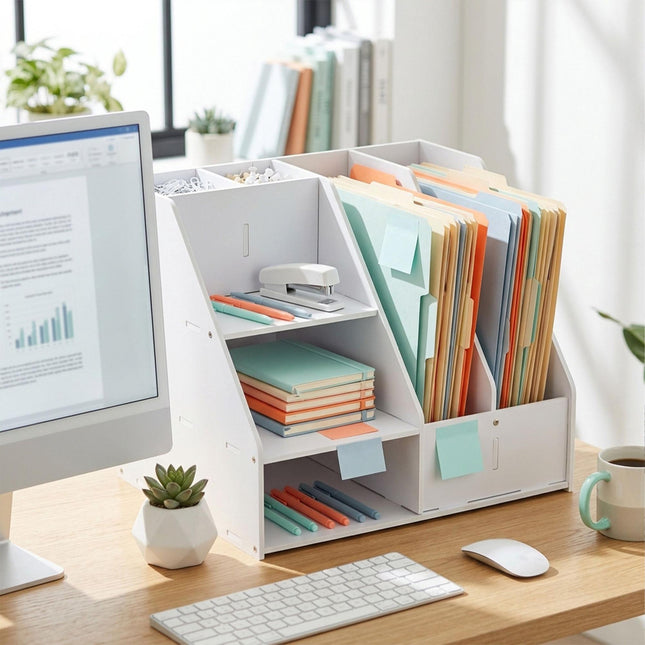 A4 Desk Organizer with Compartments – White MDF