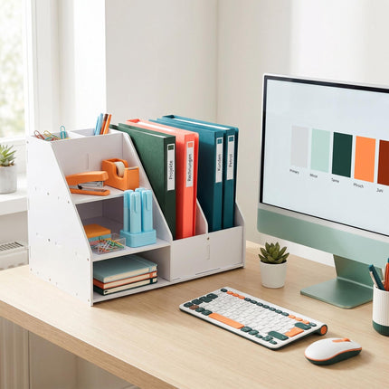 A4 Desk Organizer with Compartments – White MDF