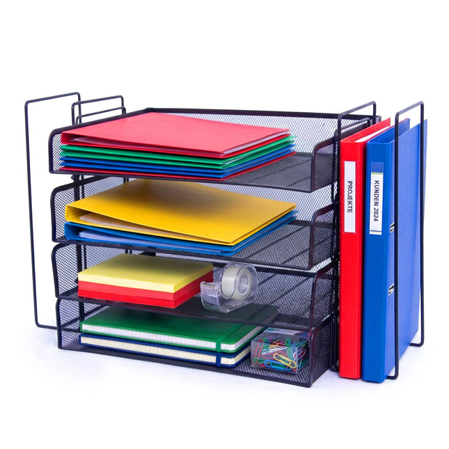 A4 Letter Tray Organizer, Metal Mesh, 4 Compartments