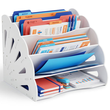 A4 MDF Desk Organiser, 5 Compartments - White