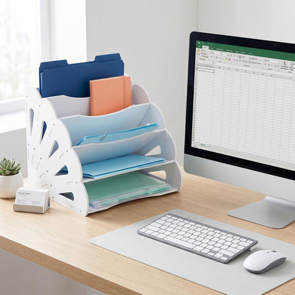 A4 MDF Desk Organiser, 5 Compartments - White