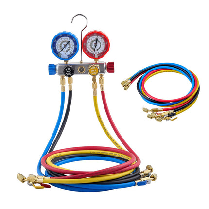 AC Manifold Gauge Set, 4-Way, 1.5 m Hoses, R12-R410A