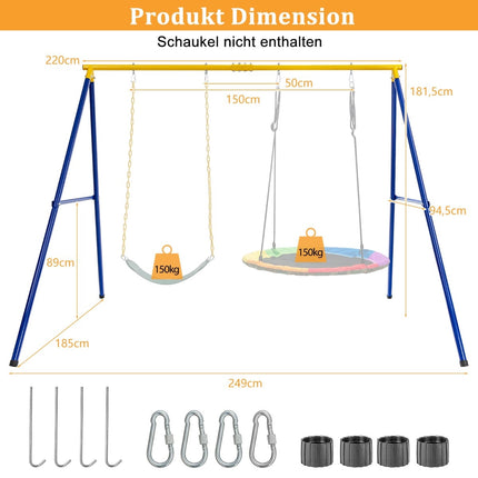 A-Frame Swing Set, Steel, 249x185x181.5 cm, Blue/Yellow
