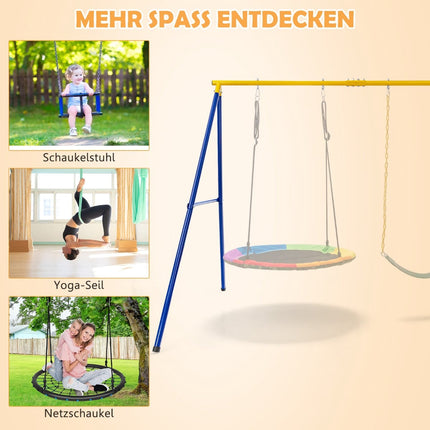 A-Frame Swing Set, Steel, 249x185x181.5 cm, Blue/Yellow