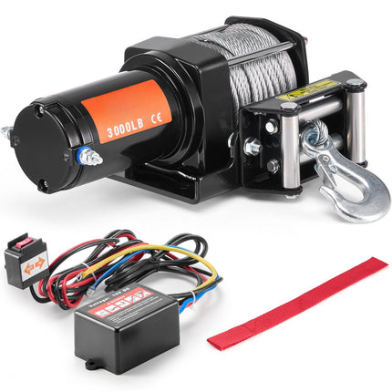 ATV Electric Winch 3000 lb, Steel Cable, Wired Remote