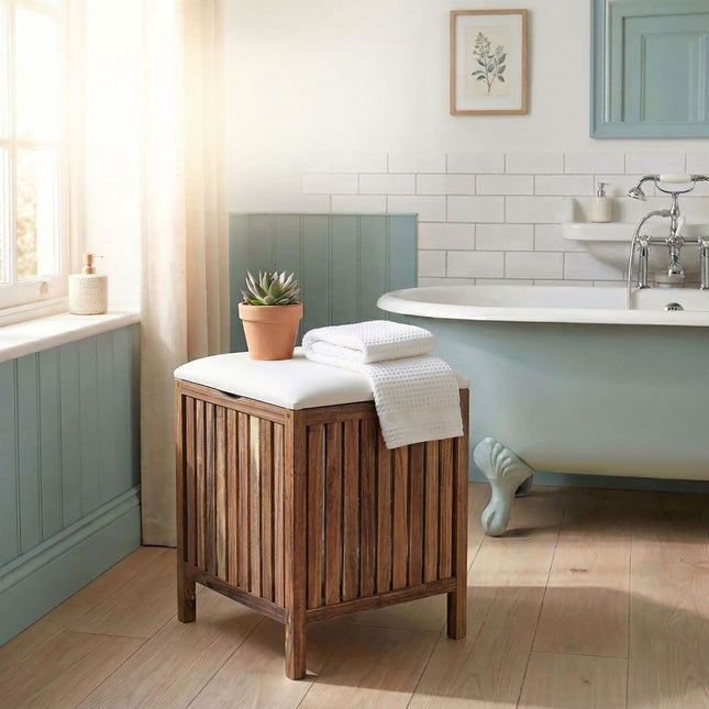 Acacia Laundry Basket with Seat, 50L Capacity
