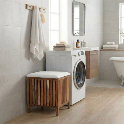 Acacia Laundry Basket with Seat, 50L Capacity