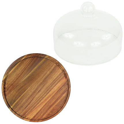 Acacia Wood Cake Stand with Glass Dome Lid