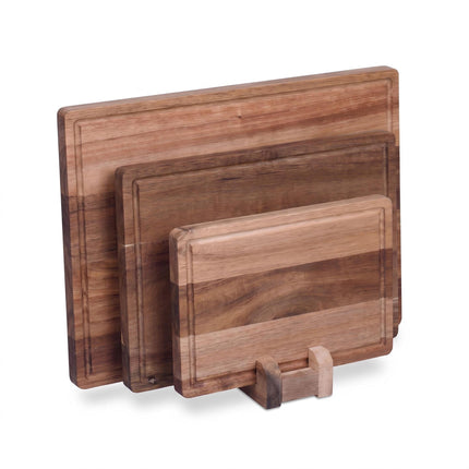 Acacia Wood Chopping Board Set with Stand, 3-Piece