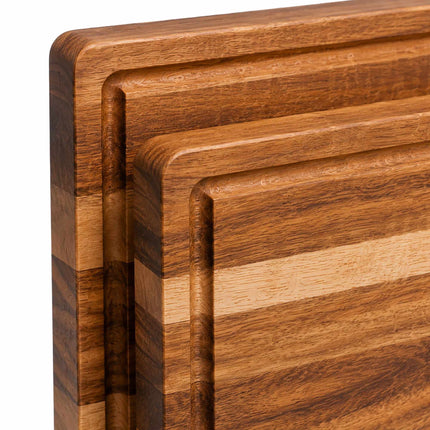 Acacia Wood Chopping Board Set with Stand, 3-Piece