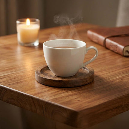 Acacia Wood Coaster Set with Holder – 6 Pieces