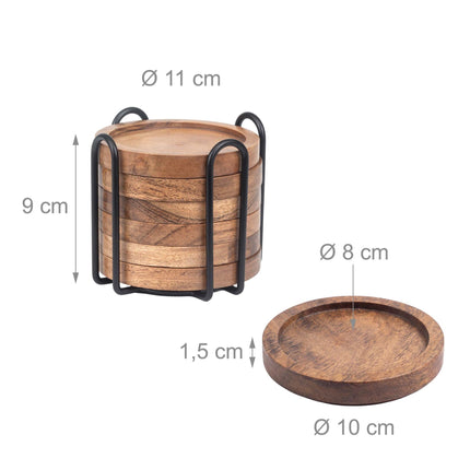 Acacia Wood Coaster Set with Holder – 6 Pieces