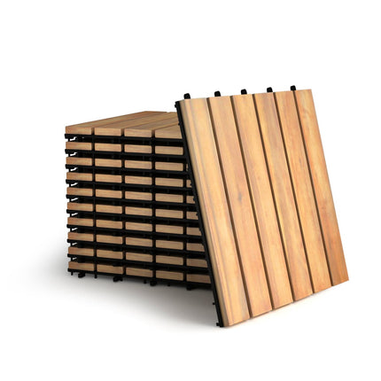 Acacia Wood Deck Tiles, 30x30 cm, Interlocking, 10-Pack