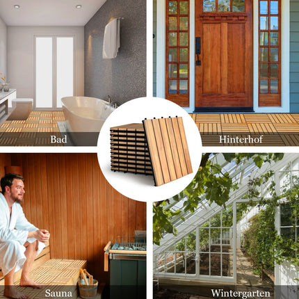 Acacia Wood Deck Tiles, 30x30 cm, Interlocking, 10-Pack