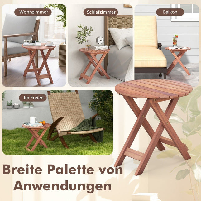 Acacia Wood Folding Side Table – Round, 46x46x45 cm