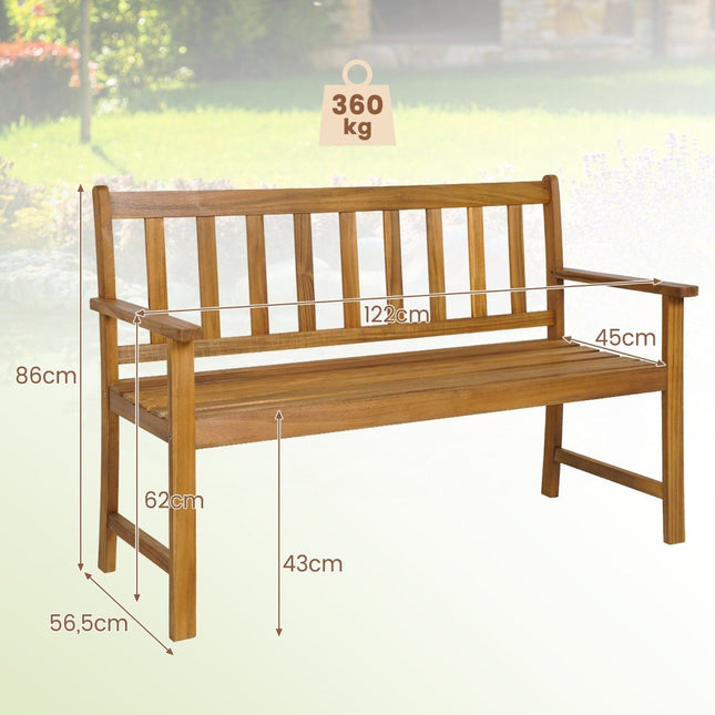 Acacia Wood Garden Bench, 360kg Capacity, 2-Seater