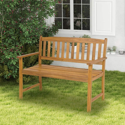 Acacia Wood Garden Bench for 2 with Armrests, 110cm