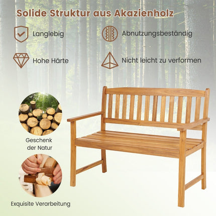 Acacia Wood Garden Bench for 2 with Armrests, 110cm