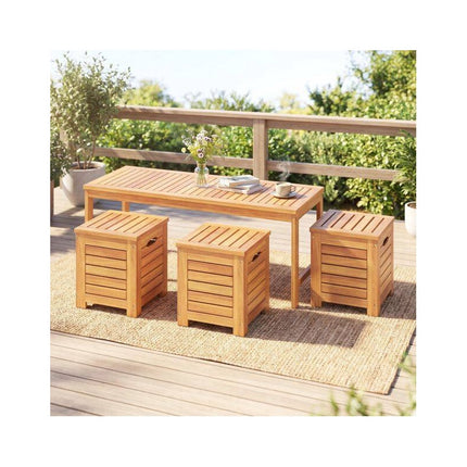 Acacia Wood Garden Bench with 3 Storage Boxes, 3 Seats, 360 kg Load Capacity